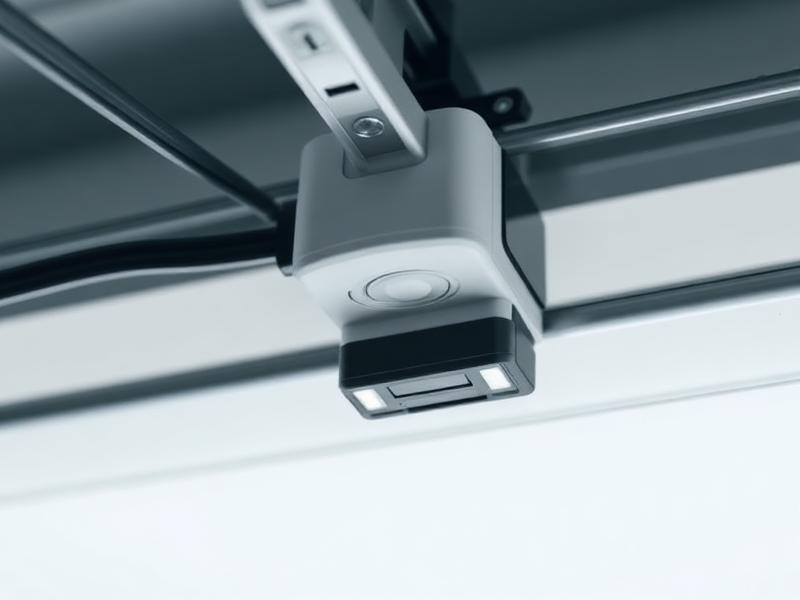 Garage door safety sensors installed at base of residential garage door